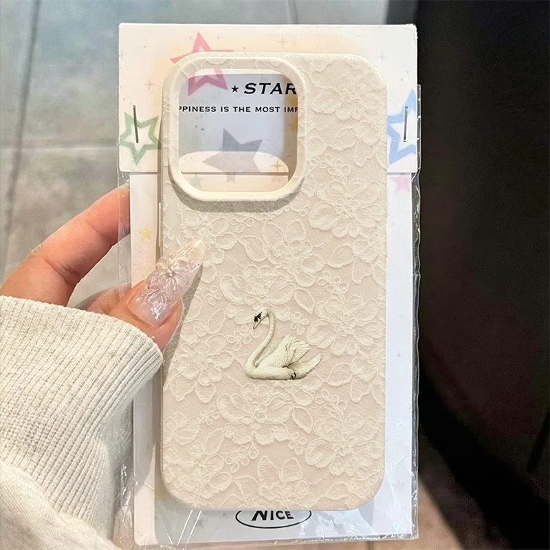 Apple Iphone 15 - 레이스 스완 패턴 리치 텍스처 폰