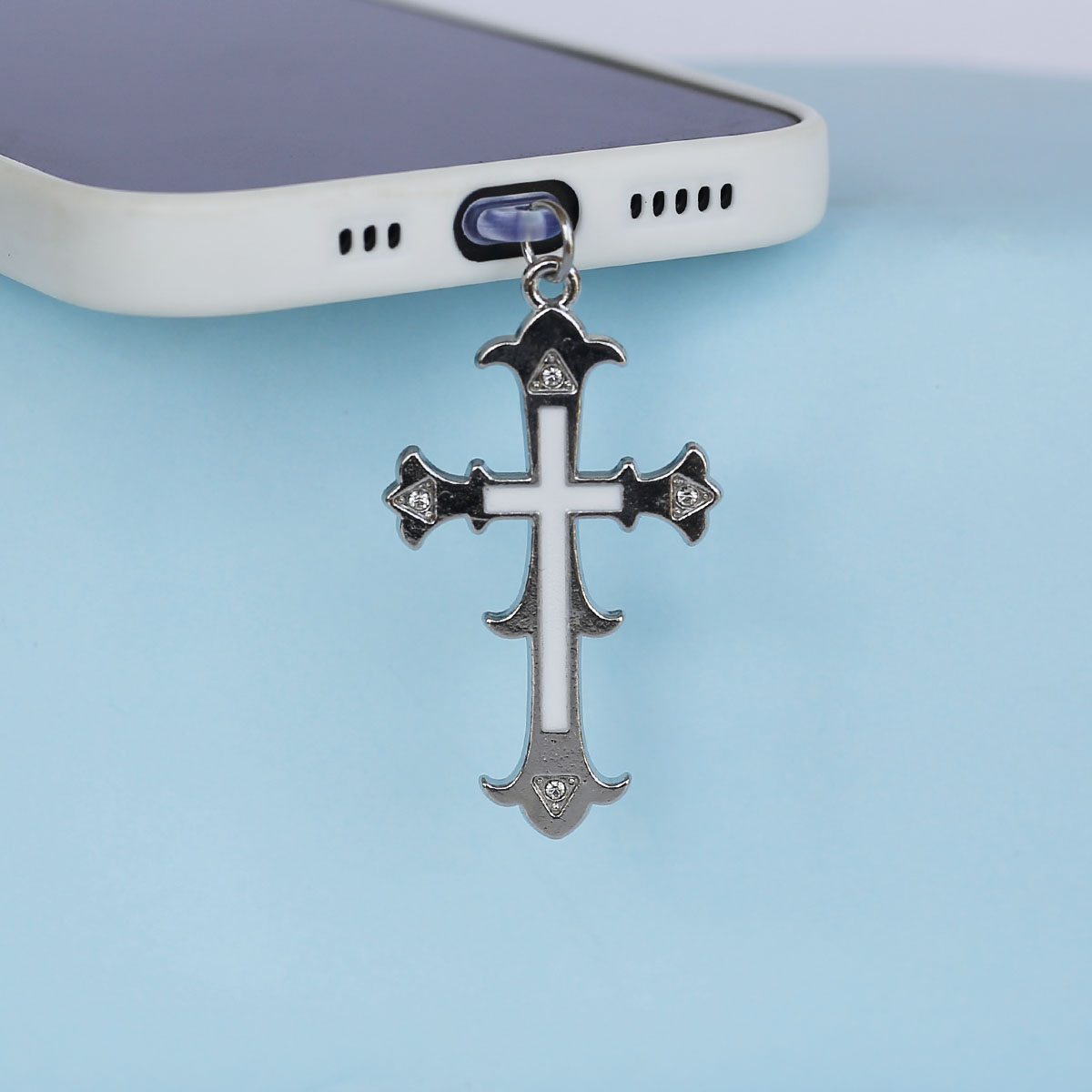 1pc 크리스탈 스톤 크로스 흑백 전화 먼지 플러그 펜 - Phone Accessories For Boys 리뷰 및 가격