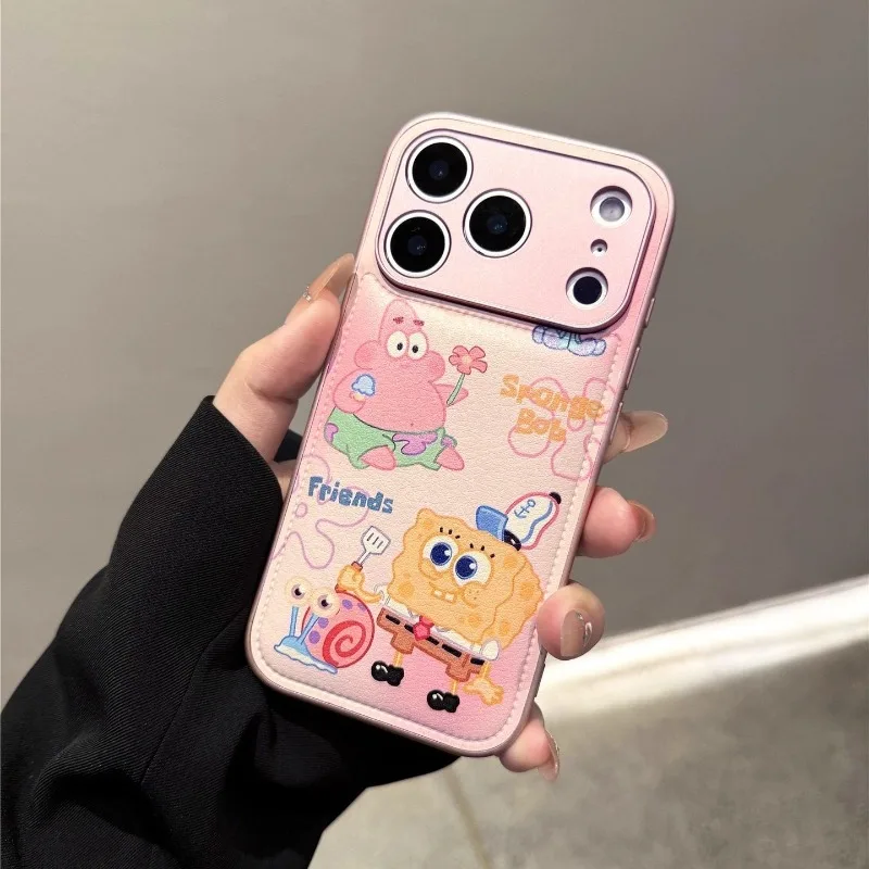 귀여운 애니메이션 스폰지밥 핑크색 고급 광택 폰 케이스 - Phone Accessories Trending Products 리뷰 및 가격