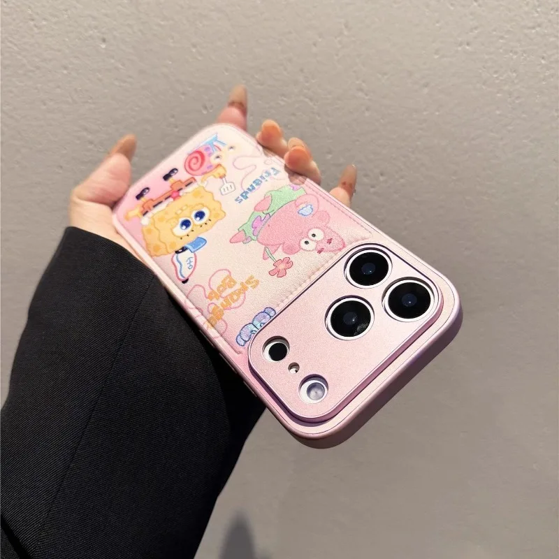 귀여운 애니메이션 스폰지밥 핑크색 고급 광택 폰 케이스 - Phone Accessories Trending Products 리뷰 및 가격