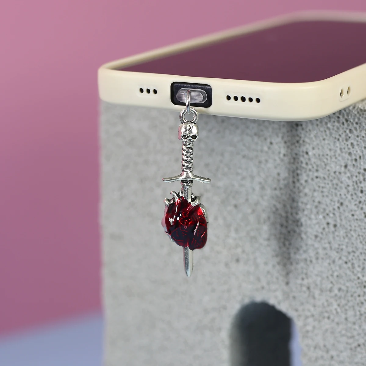 멋진 3D 악마 해골 검 심장 피어싱 모양 휴대폰 먼지 - Phone Accessories For Boys 리뷰 및 가격