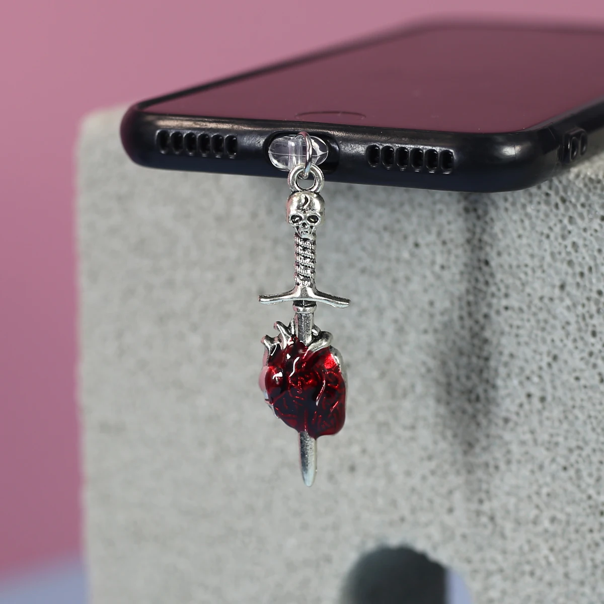 멋진 3D 악마 해골 검 심장 피어싱 모양 휴대폰 먼지 - Phone Accessories For Boys 리뷰 및 가격